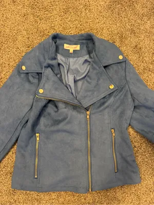 Solitaire Blue Suede-Look Moto Jacket thumbnail 2