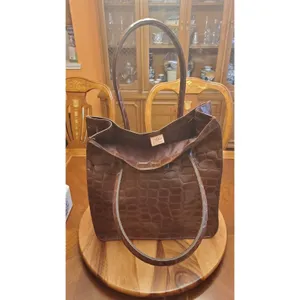 Ralph Lauren Signature Safari Embossed Tote Bag Brown Faux Leather LRG thumbnail 7