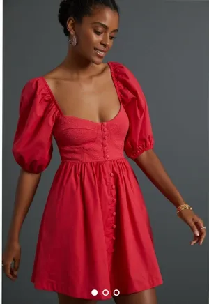 Anthropologie Maeve Puff-Sleeved Sweetheart MIni Dress size M thumbnail 1