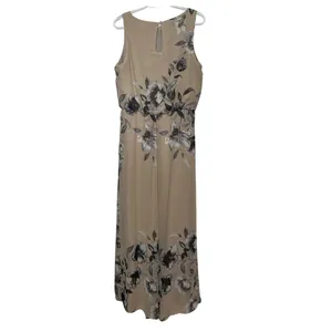 Eliza‎ J Women's Tan Brown Blue Floral Sleeveless Hi-Lo Sheer Dress Size 12 thumbnail 2