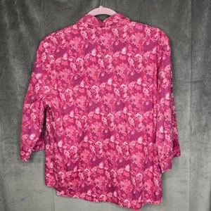 Blair Pink Floral Cotton Button‎ Down Shirt 3/4 Sleeve Womens Medium thumbnail 5
