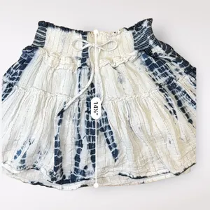 Surf‎ Gypsy Blue White Metallic Tie Dye Tiered Ruffled Mini Skirt Size M thumbnail 6