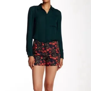 Ted Baker London Red Cherry Print‎ Zipper Pockets Navy Blue Shorts Size 0 = US 2 thumbnail 3