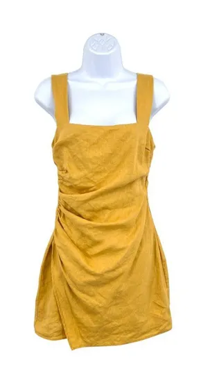 Reformation Kerrigan Linen Mini Dress Ruched Side Tuscan Sun Yellow Size 4 thumbnail 1
