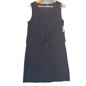 New Roz & Ali Dress Black Front Tie Overlay Sheath LBD‎ Wedding Minimalist Large thumbnail 2