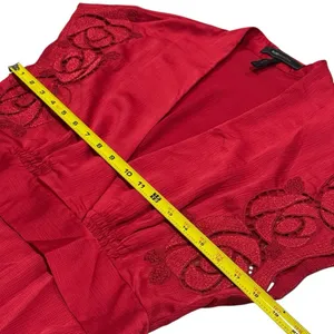 Y2K BCBGMaxAzria Cherry Red Babydoll Sweetheart Tieback Blouse Eyelet Size‎ S thumbnail 9