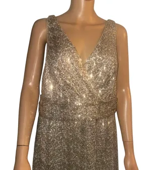 David’s bridal sleeveless gold sequined formal gown thumbnail 3