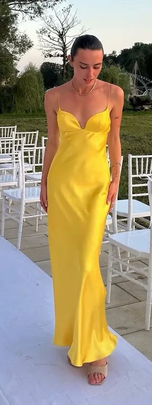 Zara golden Yellow Maxi satin corset bodycon formal Dress evening party wedding thumbnail 1