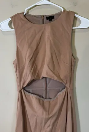 NBD Women's Small Long Dress Beige Nude‎ Cutout Slit Stretch thumbnail 1