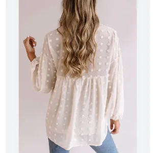 Anthropologie Entro semi-sheer polka dot textured loose fit cream blouse Size Medium thumbnail 2