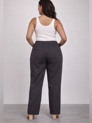 NWT ZARA Linen Blend Drawstring Pants in Charcoal‎ Grey size Small thumbnail 2