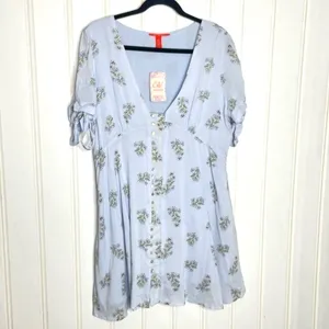 Chelsea & Violet Blue Floral Button Front Tie Sleeve Mini Dress XL NEW 235 thumbnail 5