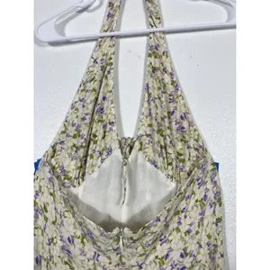Maeve by Anthropologie Cream Halter Mini Dress with Lavender Floral 100% Viscose thumbnail 8