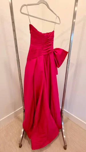 Sherri Hill Pink Strapless Satin Bow Long Gown Zip With Petticoat Women’s 2 thumbnail 4