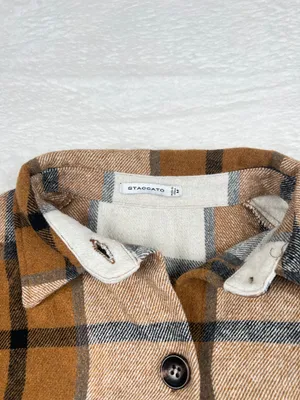 Staccato Oversized Plaid Flannel Shacket Womens M Brown Cream Fall Jacket thumbnail 3