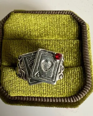 Sterling Silver Ace of Hearts Playing Card Ring with Red Stone Size 7 thumbnail 1