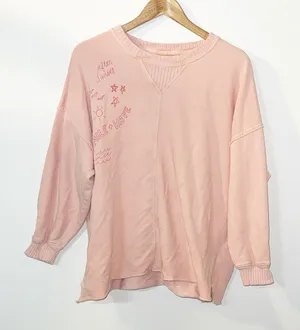 Aerie oversized light pink/peach “after sunset” graphic distressed crewneck thumbnail 1