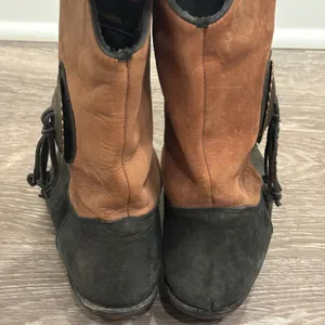 Vintage Colorblock Leather Western Boots Black Tan Concho Made in Brazil 6.5 thumbnail 5