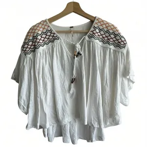 Free People Market Tee M Dolman Embroidered V-Neck Boho Cotton *NWOT* thumbnail 2
