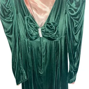 Vintage Forest Green Velvet Rhinestone Backless Bow dress Gown 40s black Tie thumbnail 5