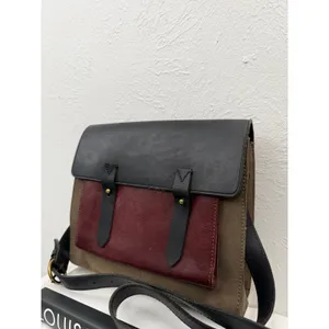 Madewell Leather Colorblock Satchel Crossbody Messenger Bag Burgundy thumbnail 2
