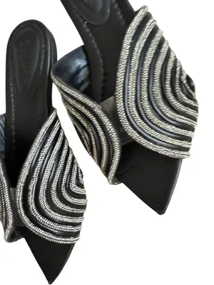 SCHUTZ Black Silver Rhinestone Sandals Size 37 / US 7 thumbnail 5