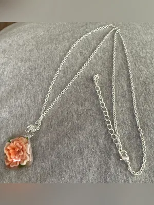 Glass Pendant Necklace with Peach Floral Accent thumbnail 5