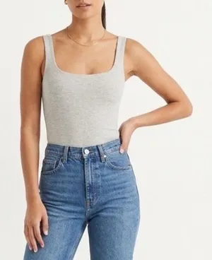Naked Wardrobe Womens Gray Scoop Neck Thong Bodysuit Size M Made in USA thumbnail 1