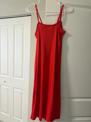 Women’s Poof Apparel red ribbed sleeveless midi dress thumbnail 6