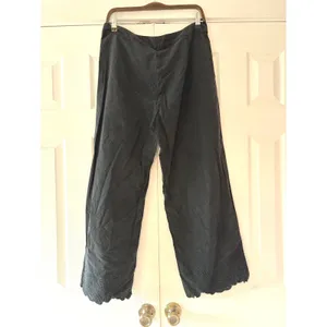 Disturbia Ceres Cotton Moth Broderie Hem Trousers Washed Black Wide Leg US 12 thumbnail 2