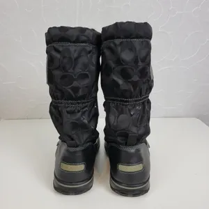Coach Shaine Boots 5.5 Womens Black Leather Lace Up Round Toe Signature Logo thumbnail 4