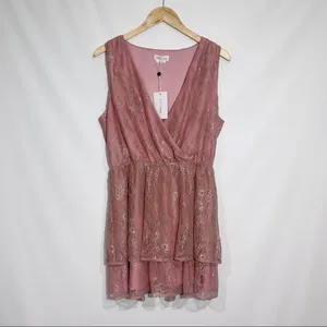 Lovers + Friends Rayna Mini Dress Metallic Rose‎ Large Coquette Romantic thumbnail 3