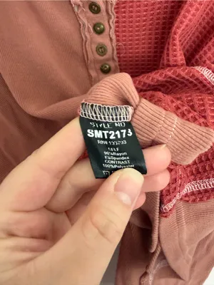 POL Patched Waffle Henley Red/Pink Large thumbnail 5