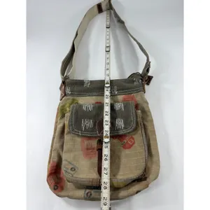 Canvas Patchwork Crossbody Bag Olive Tan Distressed Military Style Messenger thumbnail 6