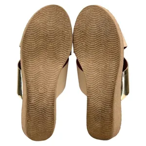 Sary Metallic Gold and Beige Tan Open Toe Wide Strap Slide Sandal Size 7 thumbnail 10