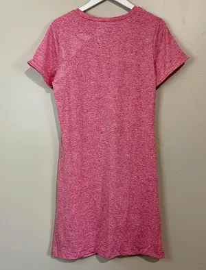Women’s V Neck Side Gather Short Sleeve Casual Midi Dress Heathered Pink NWOT thumbnail 6