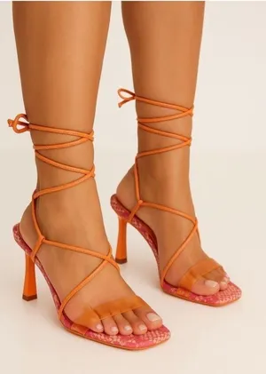 Antonio melani lace up strappy heel peach orange size 7.5 thumbnail 1