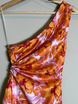 Hello Molly Loving That Girl Mini Dress Women's Small Orange Floral One Shoulder thumbnail 13