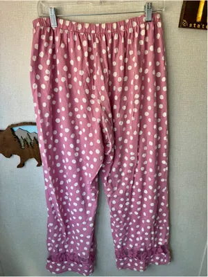 Garnet Hill Green Cotton Polka Dot Pajama Set Pink White Size Medium thumbnail 5