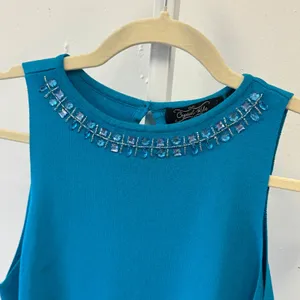 Vintage Y2K Crystal Kobe Turquoise Blue Embellished Neck Sleeveless Knit Top Med thumbnail 3