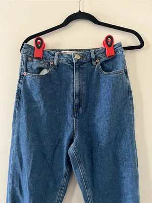 ASOS Denim High Rise Straight Leg Jeans 28 Tall Distressed Medium Wash Blue thumbnail 2