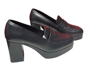 Urban Outfitters black loafers high block 3.5” heel thick platform sole thumbnail 1