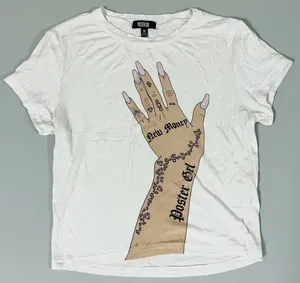 Dolls Kill Poster Grl ‘New Money’ Hand Tattoo Graphic Short Sleeve Baby Tee T-Shirt Top Size M 💸 thumbnail 1