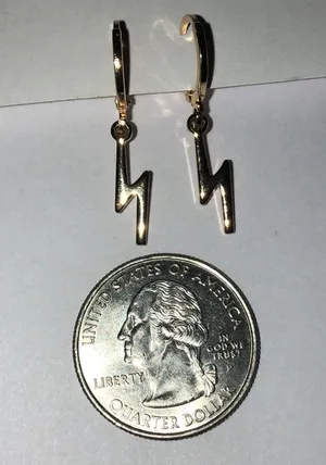 Gold Tone Dainty Dangling Lightning Bolt Boho Pierced Earrings thumbnail 3