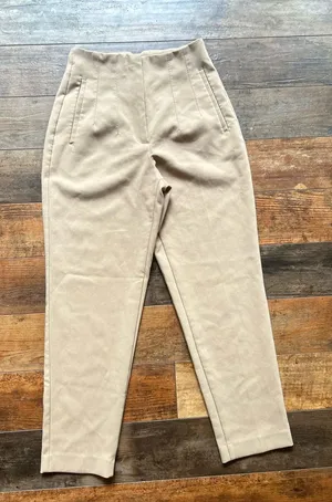 Zara Beige High-Waist Tapered Pants thumbnail 1
