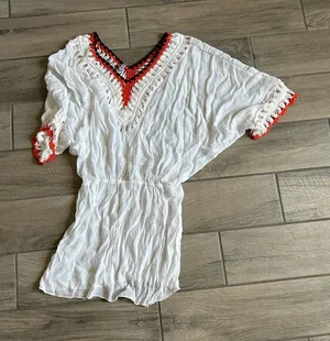 Cupshe White Swim Coverup with Red and navy Trim thumbnail 1