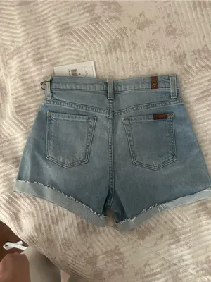 7 For All Mankind Light Blue Patch-Pocket Denim Shorts thumbnail 3