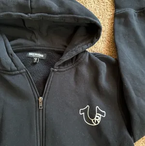 True Religion Black Logo Grey Zip-Up Hoodie Sweatshirt S thumbnail 2