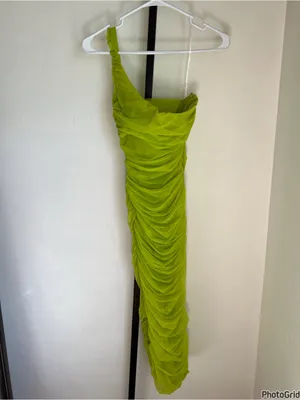 House Of Cb Nia Ruched Green One Shoulder Midi Dress XS thumbnail 4