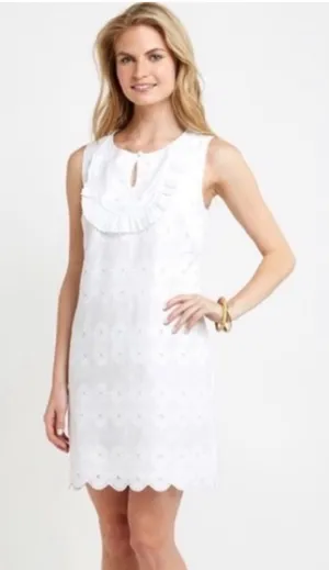 Vineyard Vines White Cotton Floral Eyelet Ruffle Shift Dress thumbnail 1